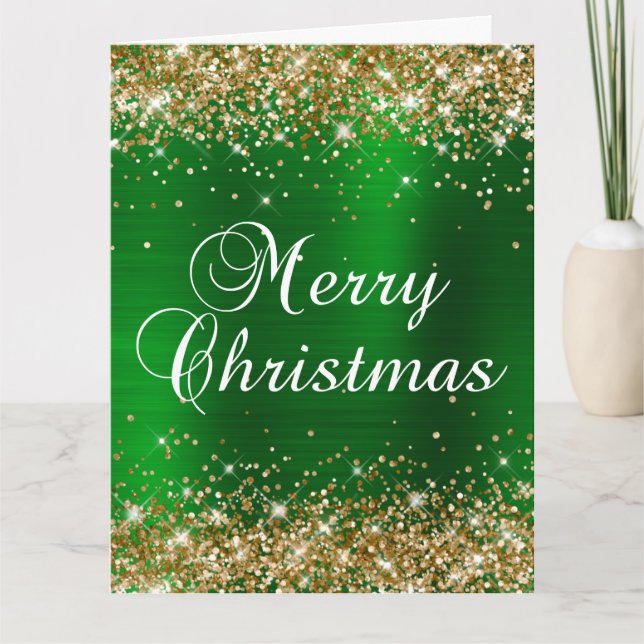 Gold Glitzer Green Foil Big Frohe Weihnachten Karte (Vorderseite)