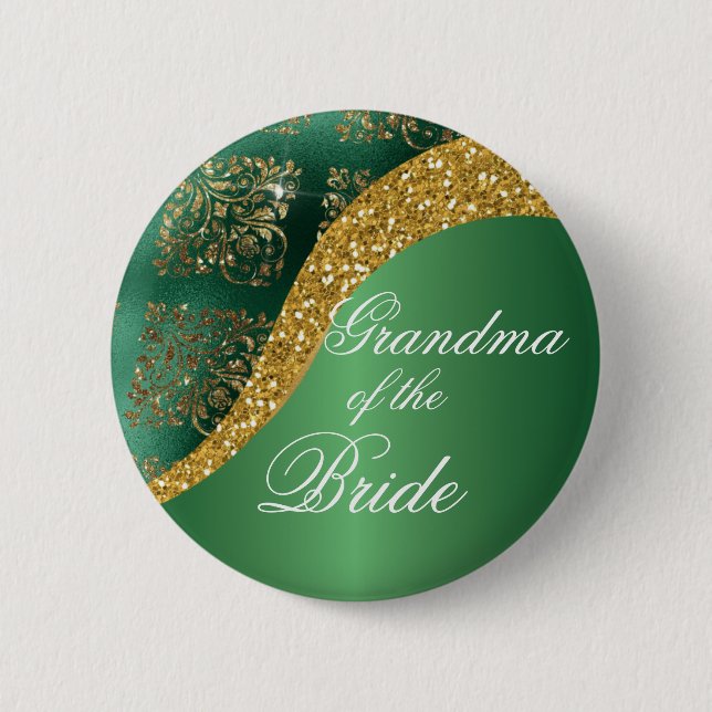 Gold Glitzer Green Metallic Oma der Braut Button (Vorderseite)