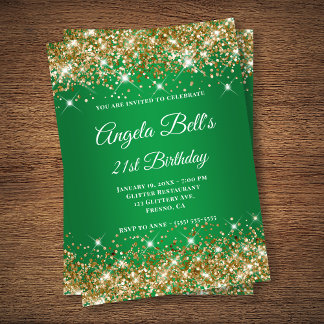 Gold Glitzer Green Ombre Monogram 21. Geburtstag Einladung