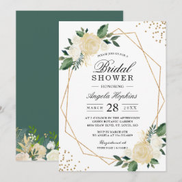 Gold Glitzer Grünpflanzen Blumengebäck Brautparty  Einladung