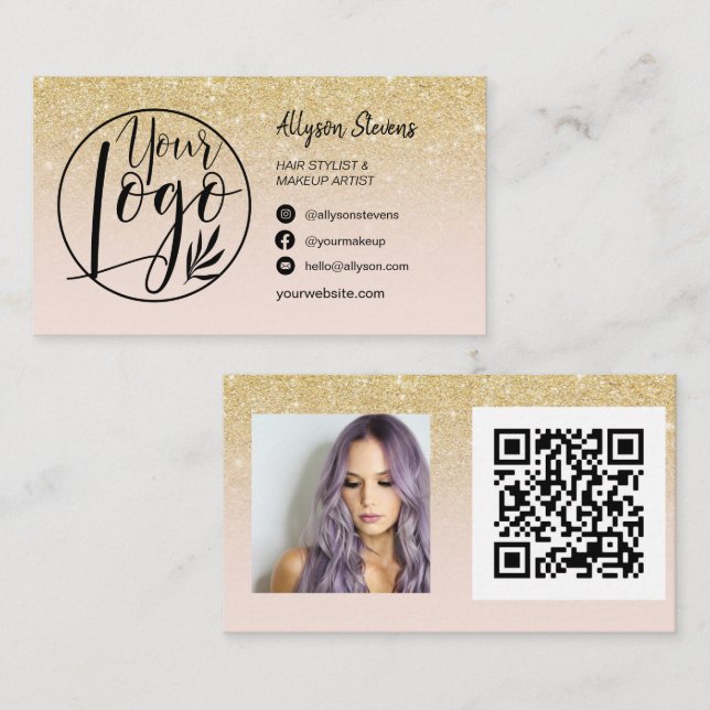 Gold Glitzer Haarschminke Foto Logo ql pink Visitenkarte (Vorne/Hinten)