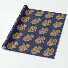 Gold Glitzer Hamsa Lucky Hand Mystical Marine Blau Geschenkpapier