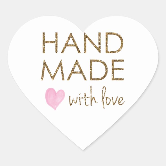 Gold Glitzer Handmade mit Liebe Herz-Aufkleber (Vorderseite)