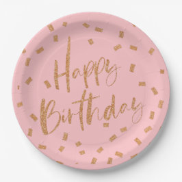 Gold Glitzer Happy Birthday Pappteller