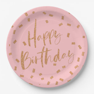 Gold Glitzer Happy Birthday Pappteller