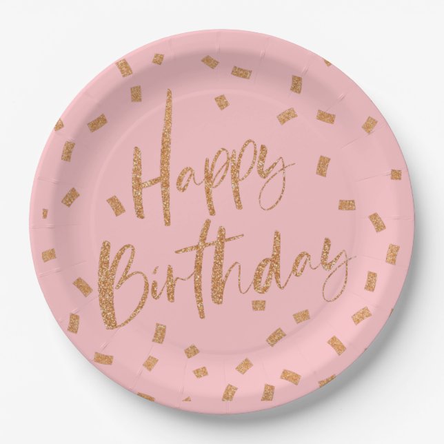 Gold Glitzer Happy Birthday Pappteller (Vorderseite)