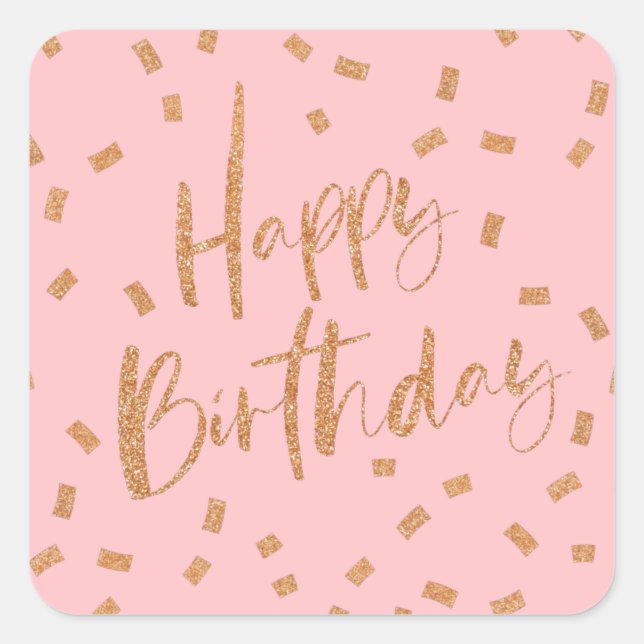 Gold Glitzer Happy Birthday Quadratischer Aufkleber (Vorderseite)