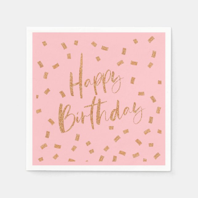 Gold Glitzer Happy Birthday Serviette (Vorderseite)