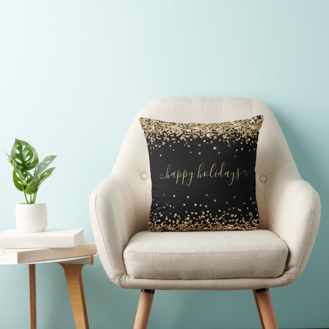 Gold Glitzer Happy Holidays Sparkle Kissen (Stuhl )