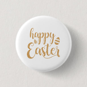 Gold Glitzer Happy Oaster Egg  Button