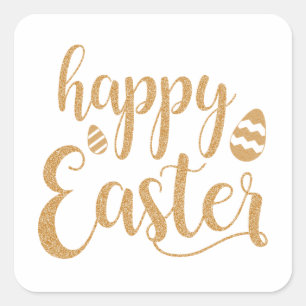 Gold Glitzer Happy Oaster Egg Quadratischer Aufkleber