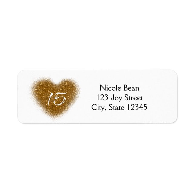 Gold Glitzer Heart 15 Quinceincera Adressetiketten (Vorne)
