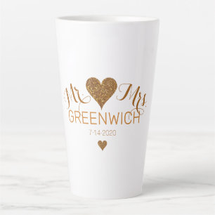 Gold Glitzer Heart Couple Große Latte Tasse