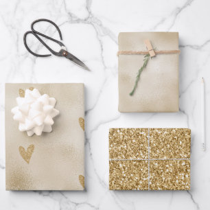 Gold Glitzer Heart Geschenkpapier Set