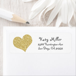 Gold Glitzer Heart Girls - Adressetikett