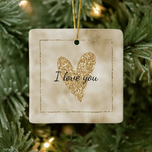 Gold Glitzer Heart Keramikornament (Baum)