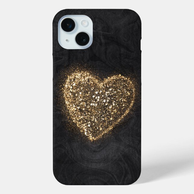 Gold Glitzer Heart on Black Texture Case-Mate iPhone Hülle (Rückseite)