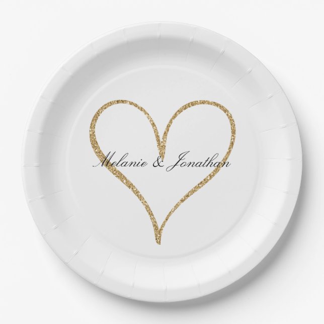 Gold Glitzer Heart Pappteller (Vorderseite)