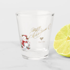 Gold Glitzer Heart Snowman Schnapsglas