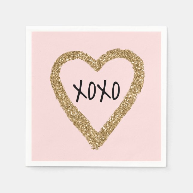 Gold Glitzer Heart XOXO Serviette (Vorderseite)