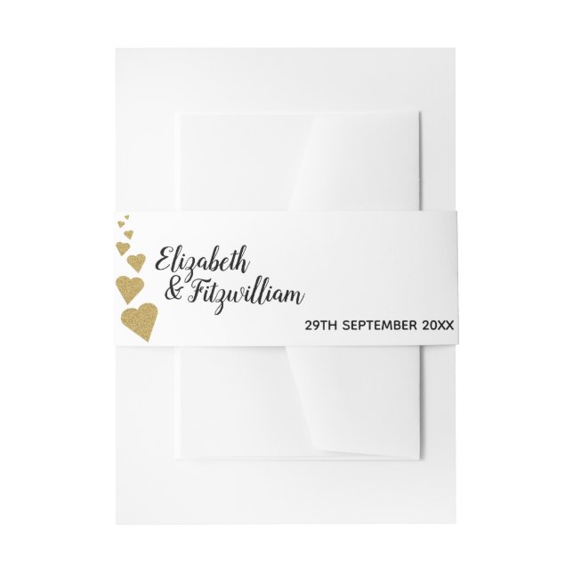 Gold Glitzer Hearts Einladungs-Band Einladungsbanderole (Vorderseite Beispiel)