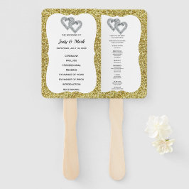 Gold Glitzer Hearts Wedding Program Fans Fächer