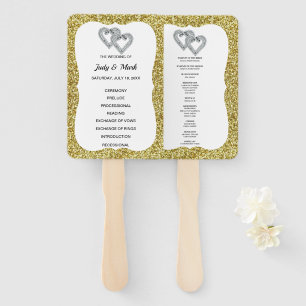 Gold Glitzer Hearts Wedding Program Fans Fächer