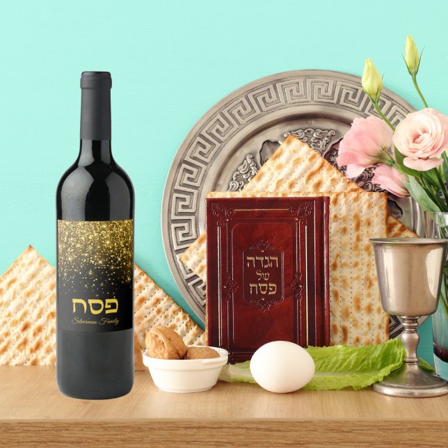 Gold Glitzer Hebrew Passover Weinetikett (Von Creator hochgeladen)