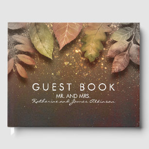 Gold Glitzer Herbstlaubs Vintage Wedding Gästebuch