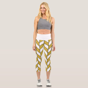 Gold Glitzer Herringbone Zickzack Capri Leggings