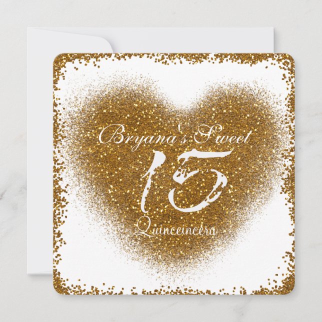 Gold Glitzer Herz 15 Quinceincera Einladungen (Vorderseite)