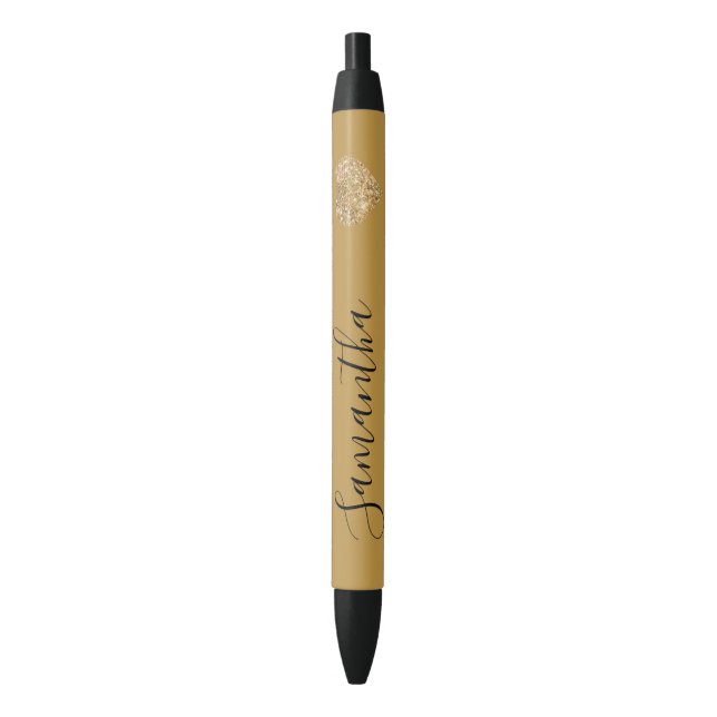 Gold Glitzer Herz Personalisierter Name Kugelschreiber (Vorderseite Vertikal)