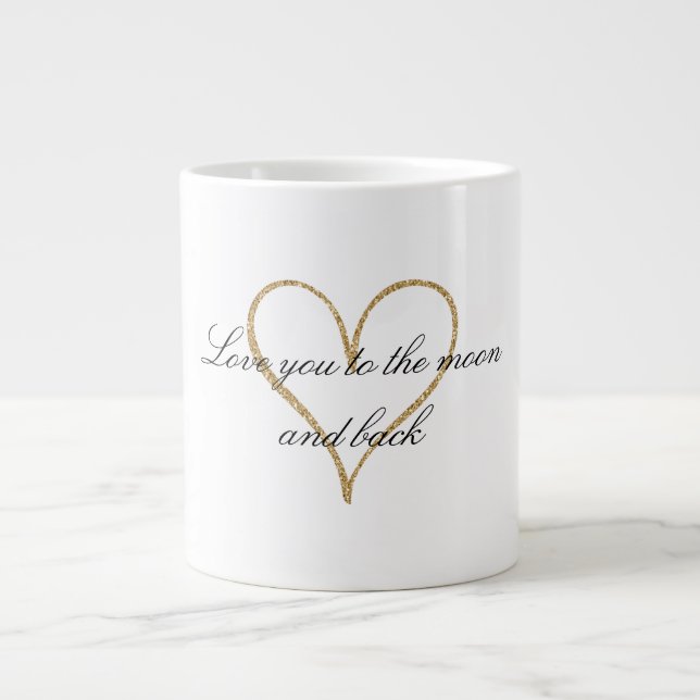 Gold Glitzer Herzstück Liebe Jumbo-Tasse (Vorderseite)