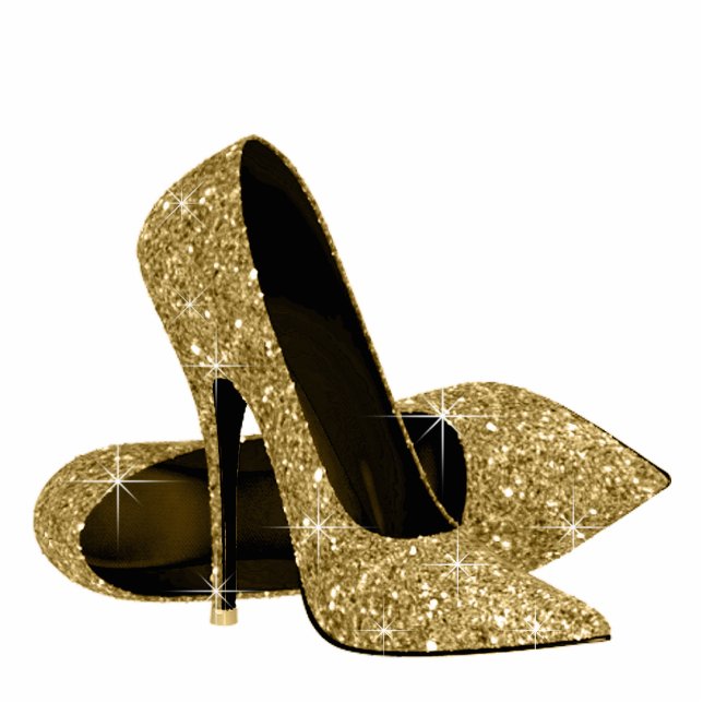 Gold Glitzer High Heel Schuhe Freistehende Fotoskulptur (Vorne)