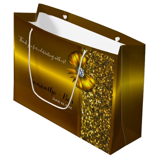 Gold & Glitzer Hochzeit Vielen Dank für Ihr Gesche Große Geschenktüte (Vorderseite Schrägansicht)