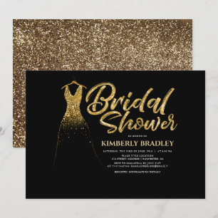 Gold Glitzer Hochzeitskleid Schwarzes Brautparty Einladung