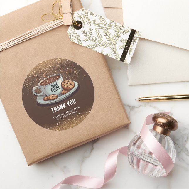 Gold Glitzer Hot Chocolate Winter Baby Dusche Runder Aufkleber (Schenken)