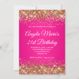 Gold Glitzer Hot Pink Extravagant Monogram 21. Geb Einladung