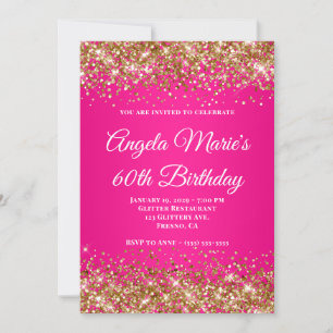 Gold Glitzer Hot Pink Extravagant Monogram 60. Geb Einladung