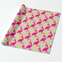 Gold Glitzer Hot Pink Flamingo Wrapping Paper