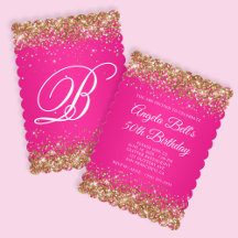 Gold Glitzer Hot Pink Monogram 50. Geburtstag
