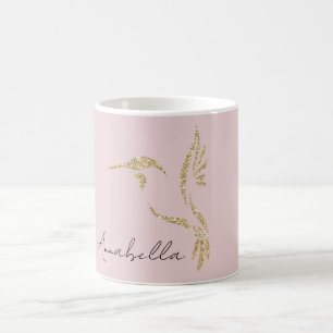 Gold Glitzer Hummingbird & Individuelle Name auf r Kaffeetasse