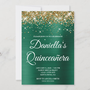 Gold Glitzer Hunter Green Foil Quinceañera Einladung