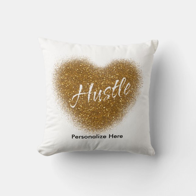 Gold Glitzer HUSTLE Herz Glamour Kissen Kissen (Vorderseite)