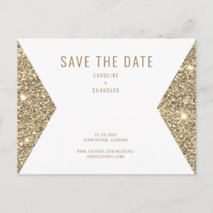 Gold Glitzer Image & White Modern Save the Date Postkarte