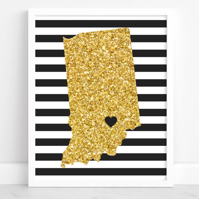 Gold Glitzer Indiana Staat Schwarze und weiße Stre Poster (Von Creator hochgeladen)