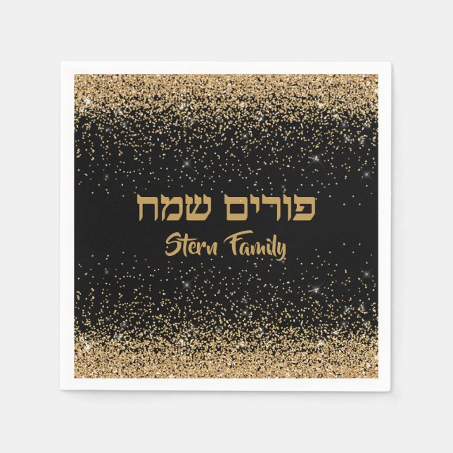 Gold Glitzer Individualisieren jüdisches Party Pur Serviette (Vorderseite)