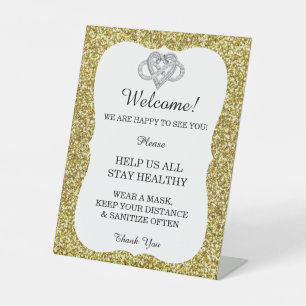 Gold Glitzer Infinity Heart Wedding Safety Sockelschild
