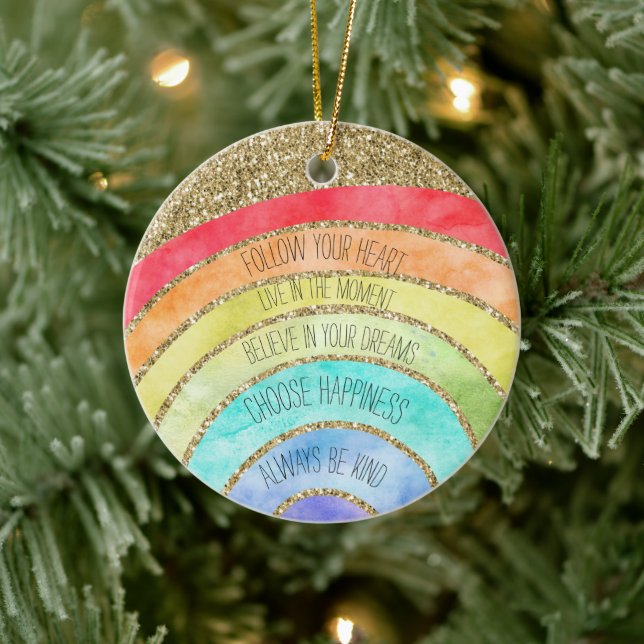 Gold Glitzer Inspiration Quotes Regenbogen  Keramik Ornament (Baum)