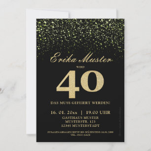 Gold-Glitzer invitations 40 noirs. Anniversaire